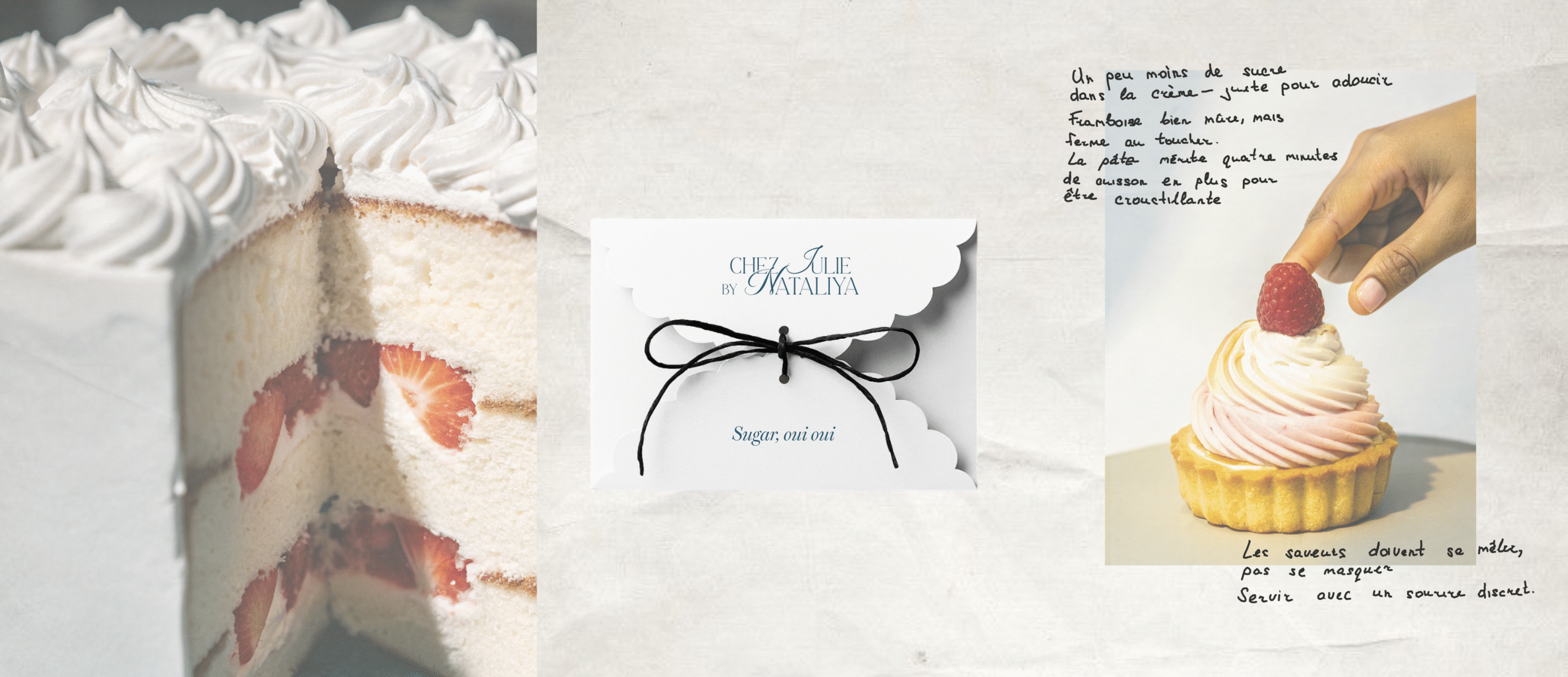 Packaging and branding design mockup for Chez Julie by Nataliya French patisserie