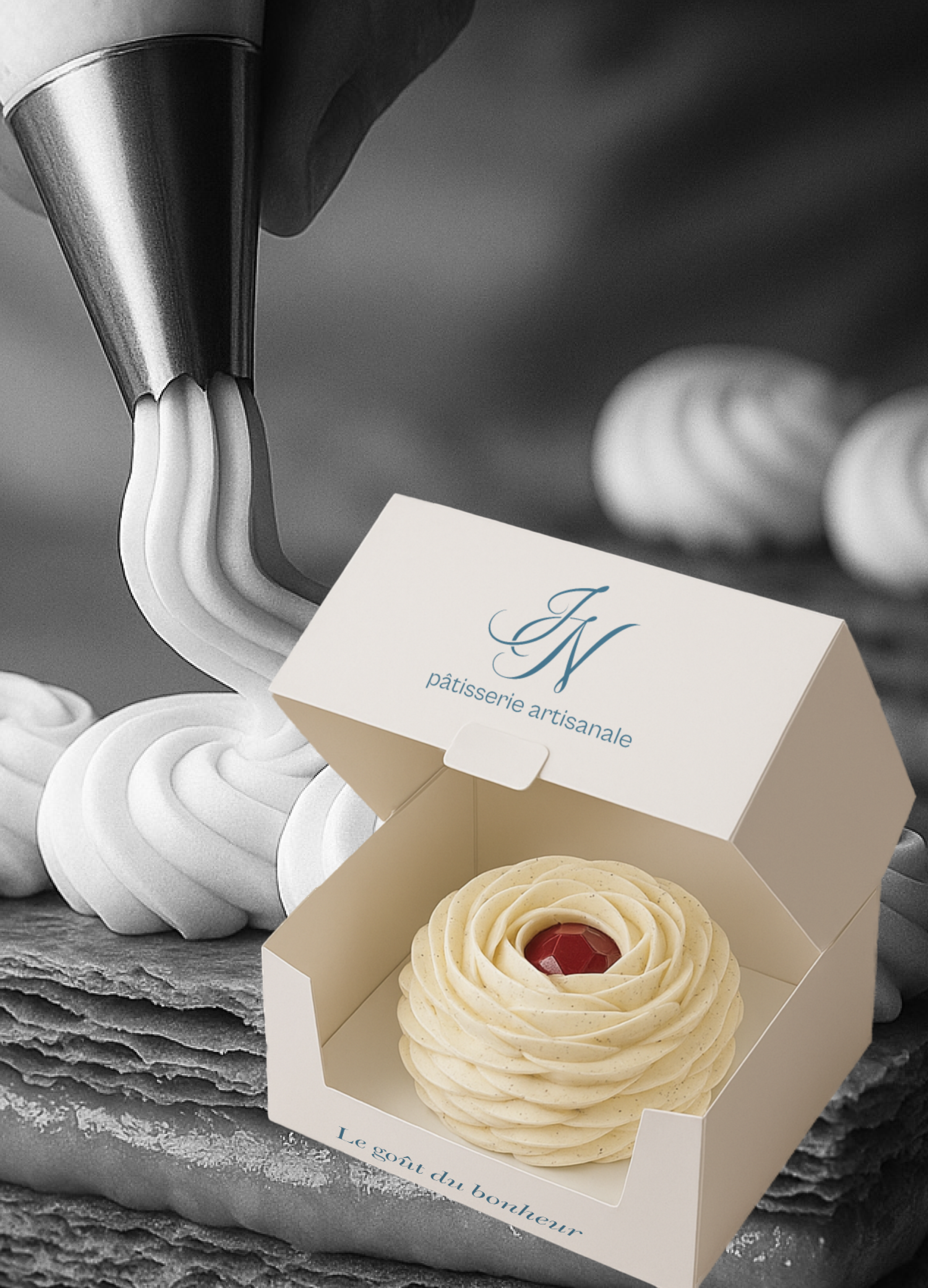 Packaging design for Chez Julie by Nataliya artisan French patisserie brand