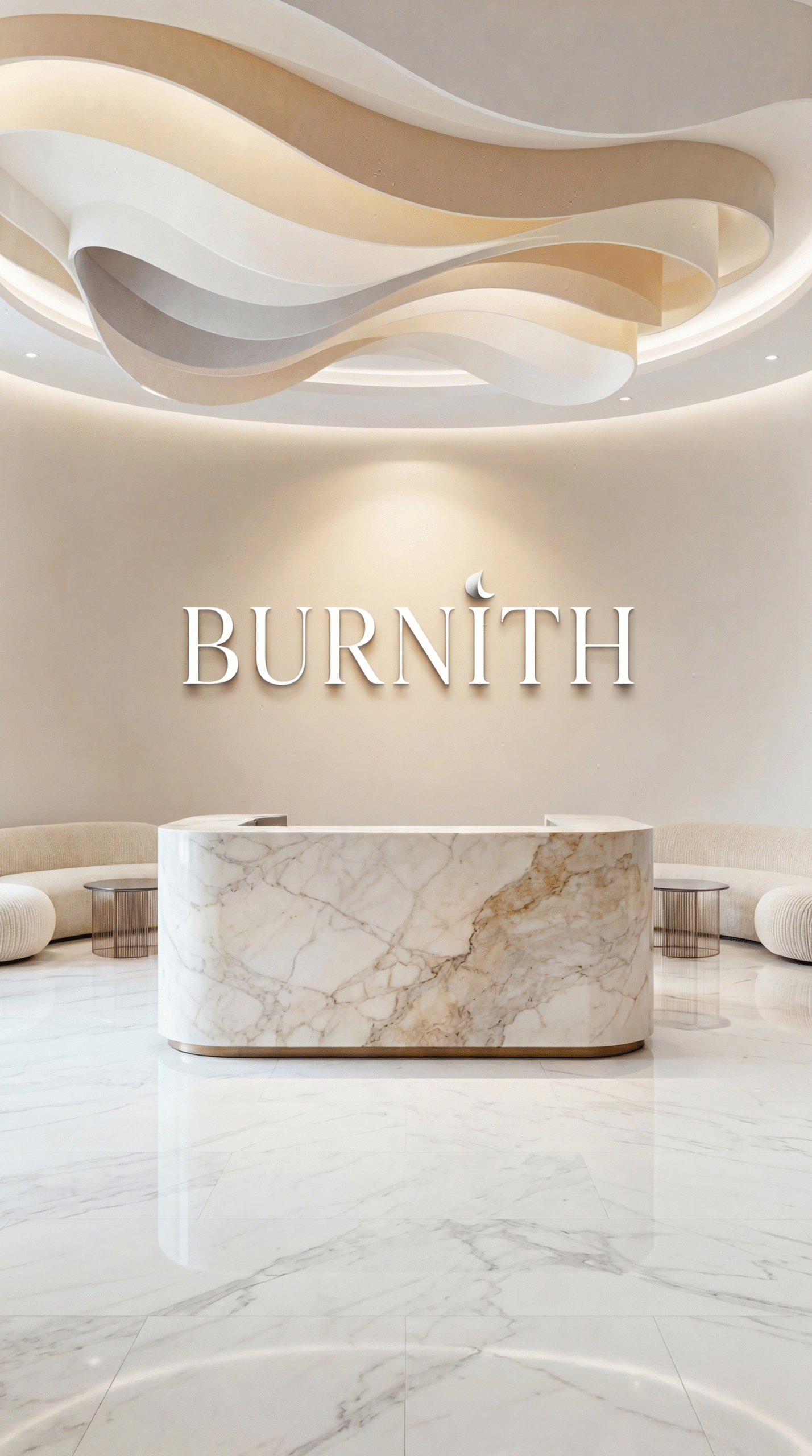 AI product photography luxury showroom concept for Burnith premium supplements brand