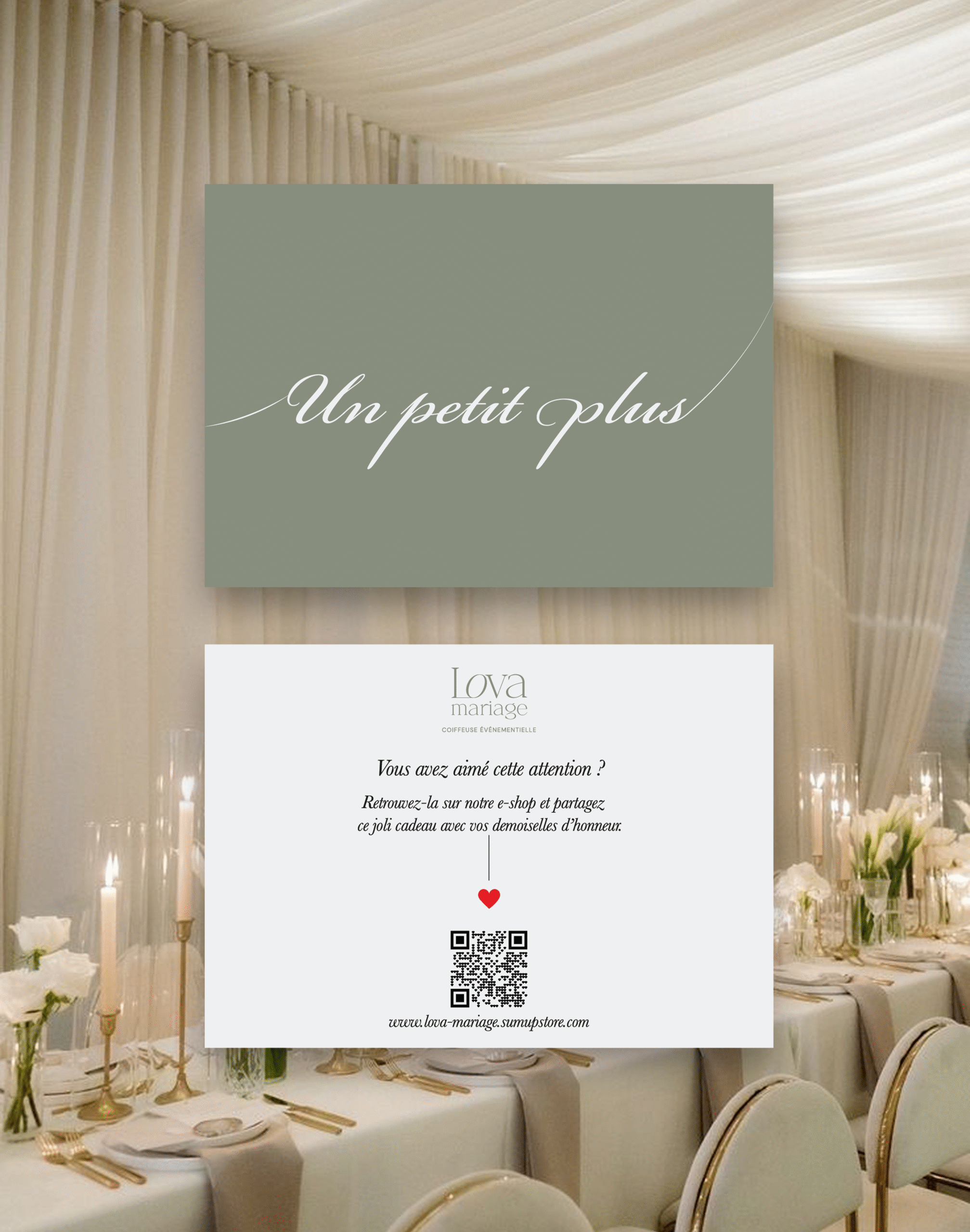 Print material card design for Lova Mariage premium wedding hairdresser brand
