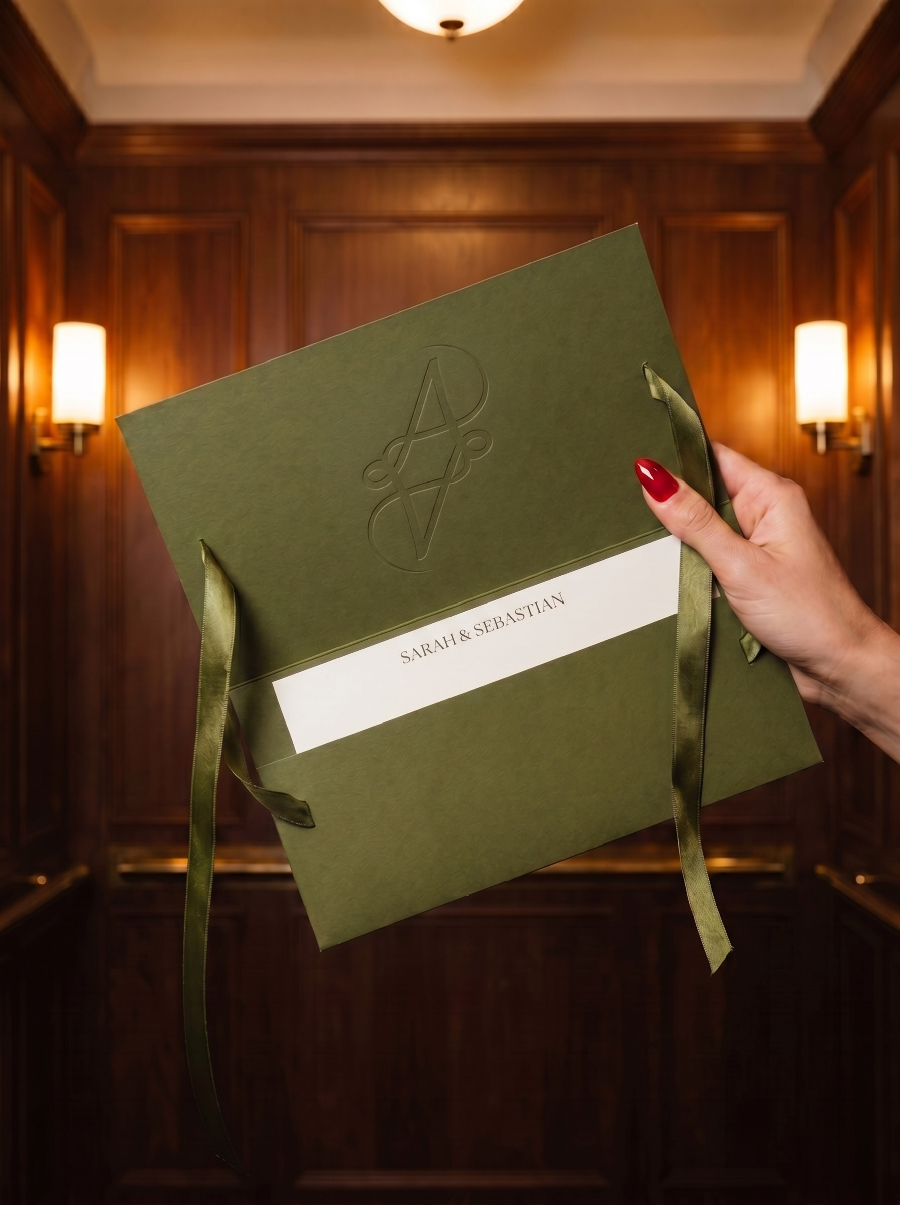 AI product photography luxury packaging envelope for AURA luxury handbags brand